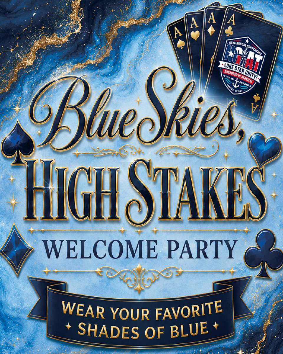 NGATX's tweet photo. We’re kicking off the NGAT Conference in Corpus Christi with a welcome party built for fun, food and a little friendly competition!
Wear your favorite shades of blue and join us for an evening of casino-style games:
💻️ https://t.co/M6VT91x4Pf
#NGAT #NGATConference https://t.co/fGbWX17JhD