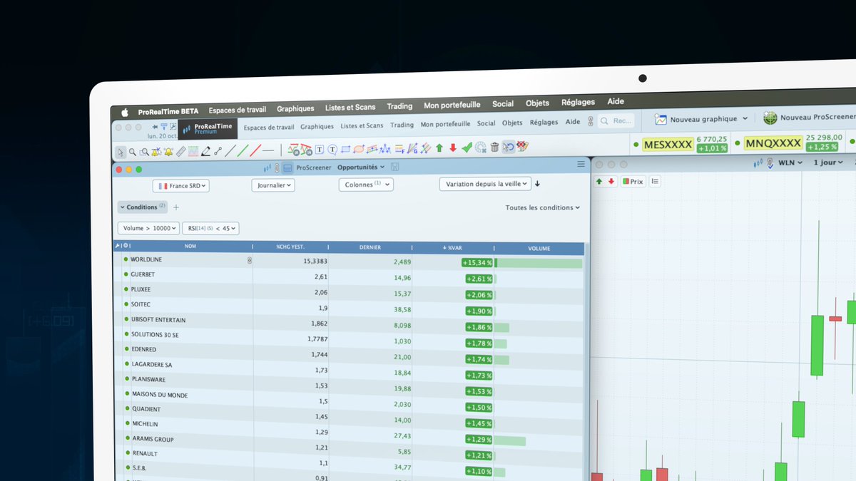ProRealTimeFR's tweet photo. 🎯Proscreener V13🎯

Avec l'interface du ProScreener, vous pouvez :

- Analyser un marché ou une liste personnelle
- Sélectionner une unité de temps pour l'ensemble du screener ou pour chaque condition individuelle
- Créer vos propres conditions en quelques clics https://t.co/YJLBIOBc0i