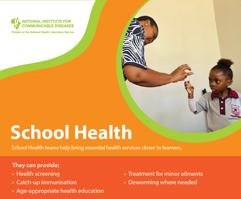 nicd_sa's tweet photo. Did you know what School Health Teams do? 

They identify health needs early, provide essential services and educate learners on healthy choices, including sexual and reproductive health for older learners. 

#SchoolHealthWeek #HealthyLearners #HealthEducation https://t.co/HVuA4zIGVV