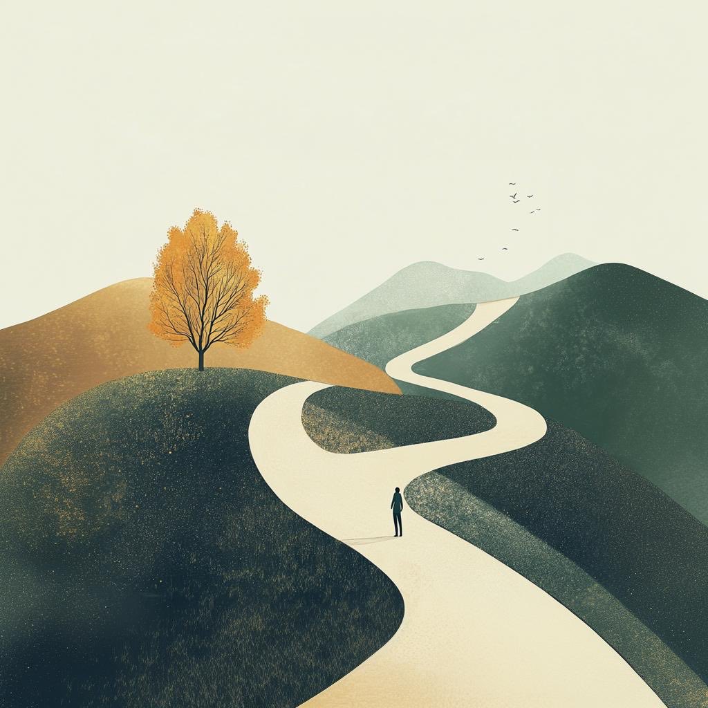 Binyant_08's tweet photo. 海报 2｜Still taking the scenic route.
公路穿过撕纸边缘，在下半部分继续蜿蜒，成为秋日纸上小径。 https://t.co/9qu3zax3Cy