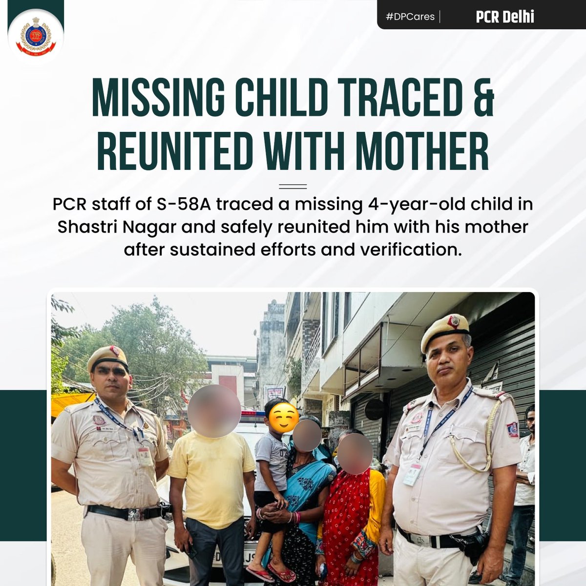 DCPPCRDELHI's tweet photo. PCR staff of North Zone recovered a missing child in Shastri Nagar area.
The team made inquiries in the surrounding area & through sustained efforts, traced the child’s family. After necessary verification, the child was safely handed over to his mother
#DPUpdates
#PCRUpdates https://t.co/5w91fG6OwG