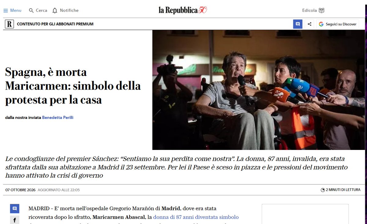 elitagnol's tweet photo. Ampio spazio anche sui giornali italiani alla morte di Maricarmen e all'ondata di mobilitazioni per la casa in Spagna 👇 https://t.co/Cm5doPHnTS https://t.co/0AuuW0g2ps