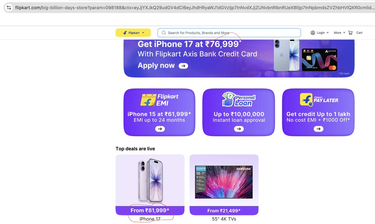 jaybee_sir's tweet photo. How is this #iPhone17 at 76,999 different from that #iPhone17 at 81,999 ? #BigBillionDays #Flipkart https://t.co/W3xVtZ3nwk