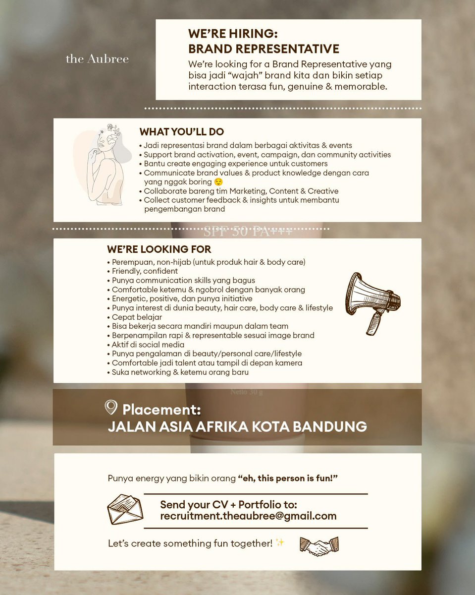 infolokerbdgcom's tweet photo. GESER GAMBARNYA 👈🏻
THE AUBREE
WE ARE HIRING
- Intern Content Creator
- Brand Representative
- Visual Designer
- Full Time Office Boy

Kirim CV ke :
recruitment.theaubree@gmail.com
Dengan subject :
POSISI - NAMA KAMU https://t.co/wnhAlJnhir