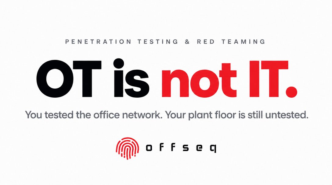 offseq's tweet photo. You tested the office network. Your plant floor is still untested. OT is not IT - and NIS2 auditors know it. Attacker-led penetration testing and red teaming for the plant, grid and infrastructure that run your operations. https://t.co/pqsE01l0k2