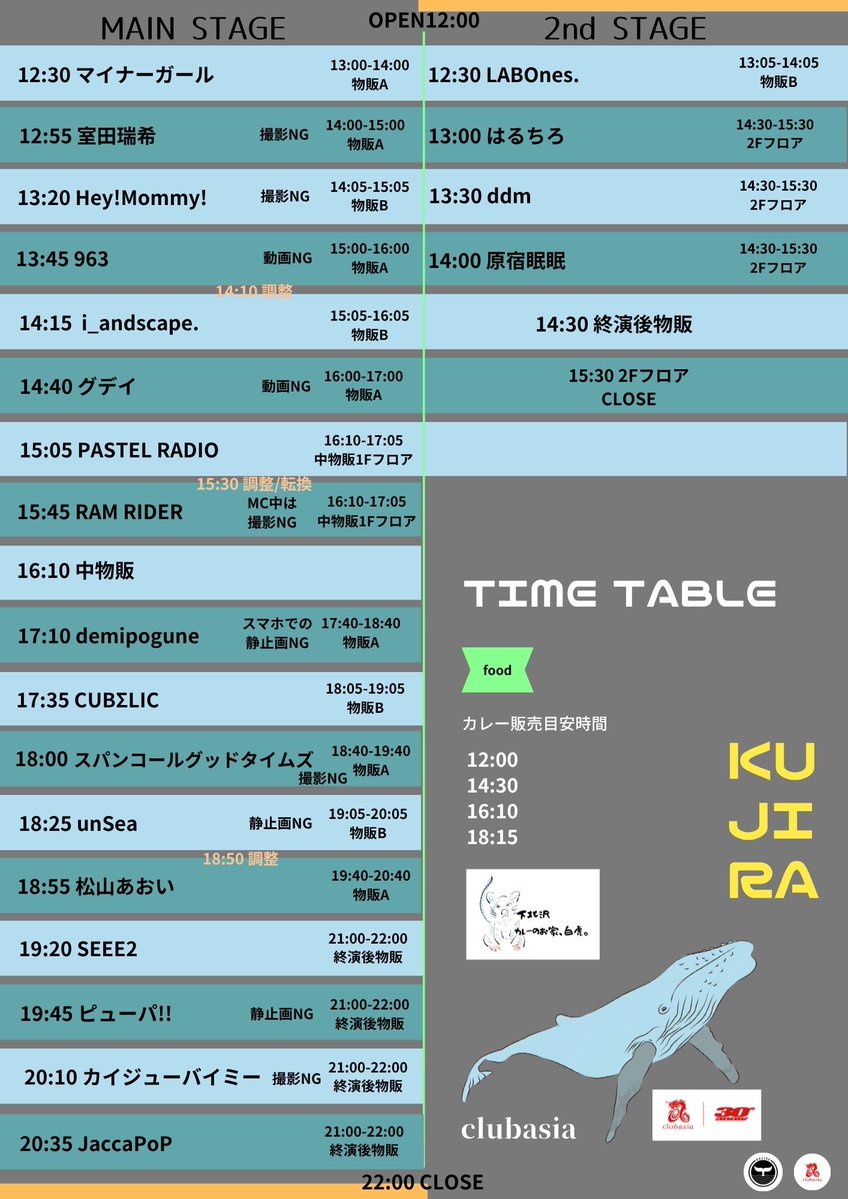 jaccapop_miru's tweet photo. 🐋出演🚩

JaccaPoP
RAM RIDER
Hey!Mommy!
グデイ
ピューパ!!
松山あおい
PASTEL RADIO
マイナーガール　
i_andscape.
SEEE2
CUBΣLIC
ddm
はるちろ
室田瑞希
demipogune
963
カイジューバイミー
スパンコールグッドタイムズ
LABOnes. 
原宿眠眠 
unSea 

🍛
下北沢　カレーのお家、白虎。 https://t.co/9n6rL77A5q