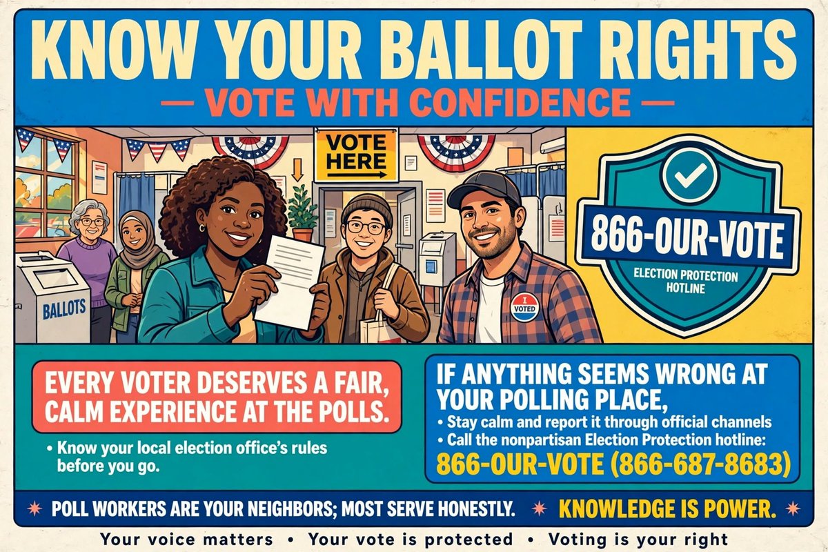 RobertCFried's tweet photo. #KnowYourVotingRights #VoteWithConfidence #ElectionProtection #EveryVoteCounts #VotingRights #YourVoteMatters #Nonpartisan #PollWorkers #VoterEducation #866OURVOTE #KnowledgeIsPower https://t.co/nWAB7teZyB