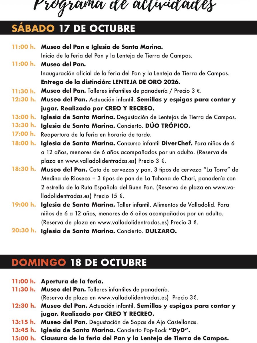 turismomayorga's tweet photo. 🥖¡Vuelve a Mayorga la Feria del Pan y la Lenteja de Tierra de Campos!🌾
📅Te esperamos el 17 y 18 de octubre con degustaciones, talleres, puestos de venta, concursos, actuaciones, música...
🎟️Reserva catas, talleres y transporte en https://t.co/jf2wMvIQsv
🙌¡No te lo pierdas! https://t.co/Z8vq3ST3oM