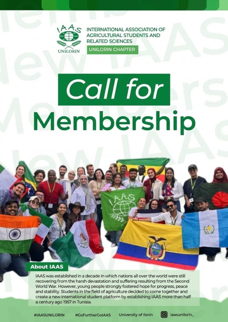 IAAS_UNILORIN's tweet photo. UNILORITES,Are you ready to be part of something bigger? 🌍💚

IAAS is more than just an association. It’s a global community where agricultural students and other science related students https://t.co/S2pgyXqyov
