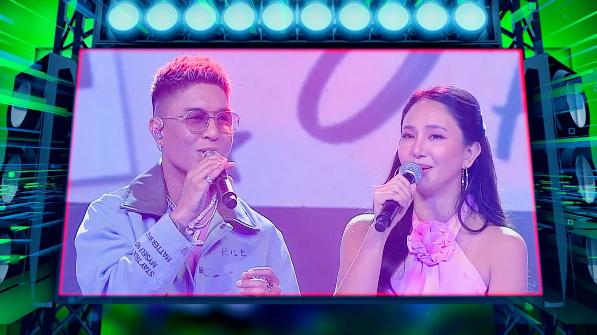 A screen shows Thirdy Dangca and a Campus Cutie member performing together, with stage lights framing the broadcast of All-Out Sundays where he is set to guest.