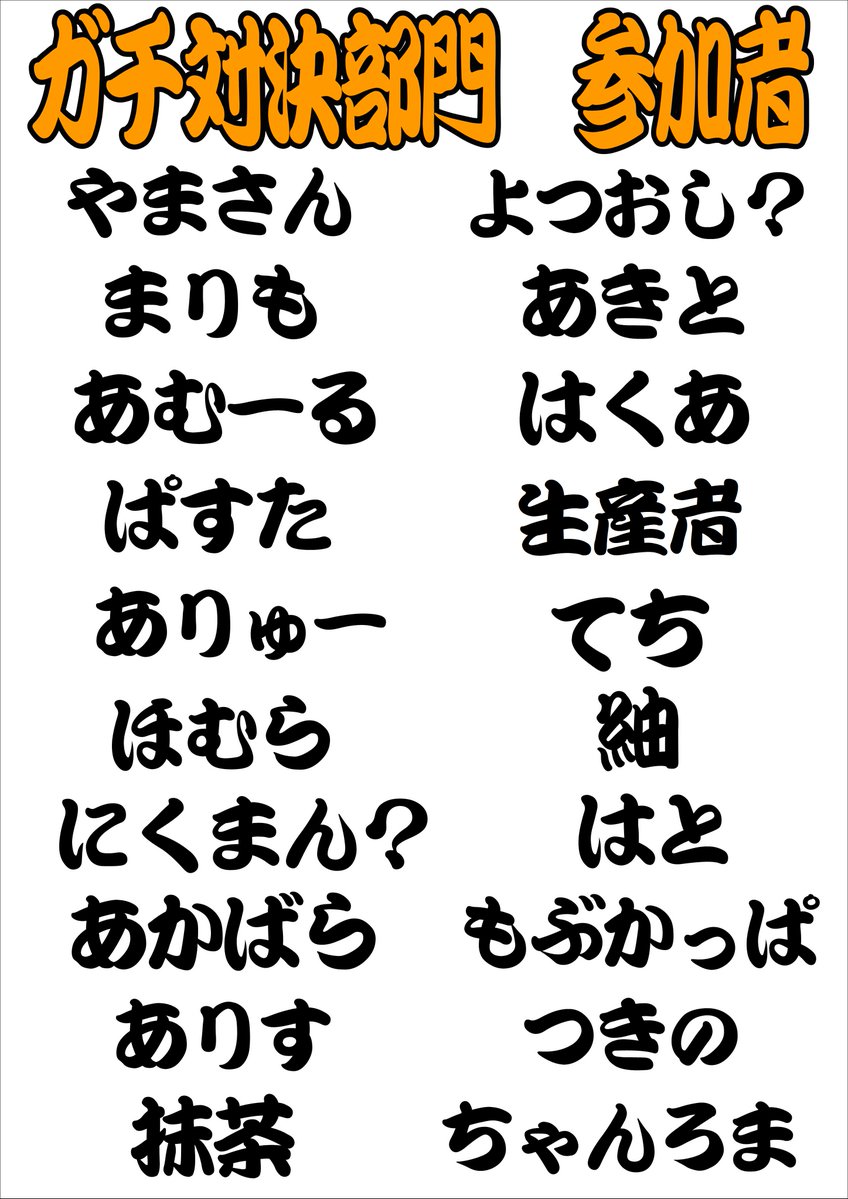 Gpalam500's tweet photo. まりも杯ガチ対決部門の参加者が20人になりましたので受付を締め切ります。こちらが参加者リストです！
誰が優勝するのか…当日が非常に楽しみです😊
エンジョイ部門はまだまだ参加受付中です！ https://t.co/VAQ0x7J0KX