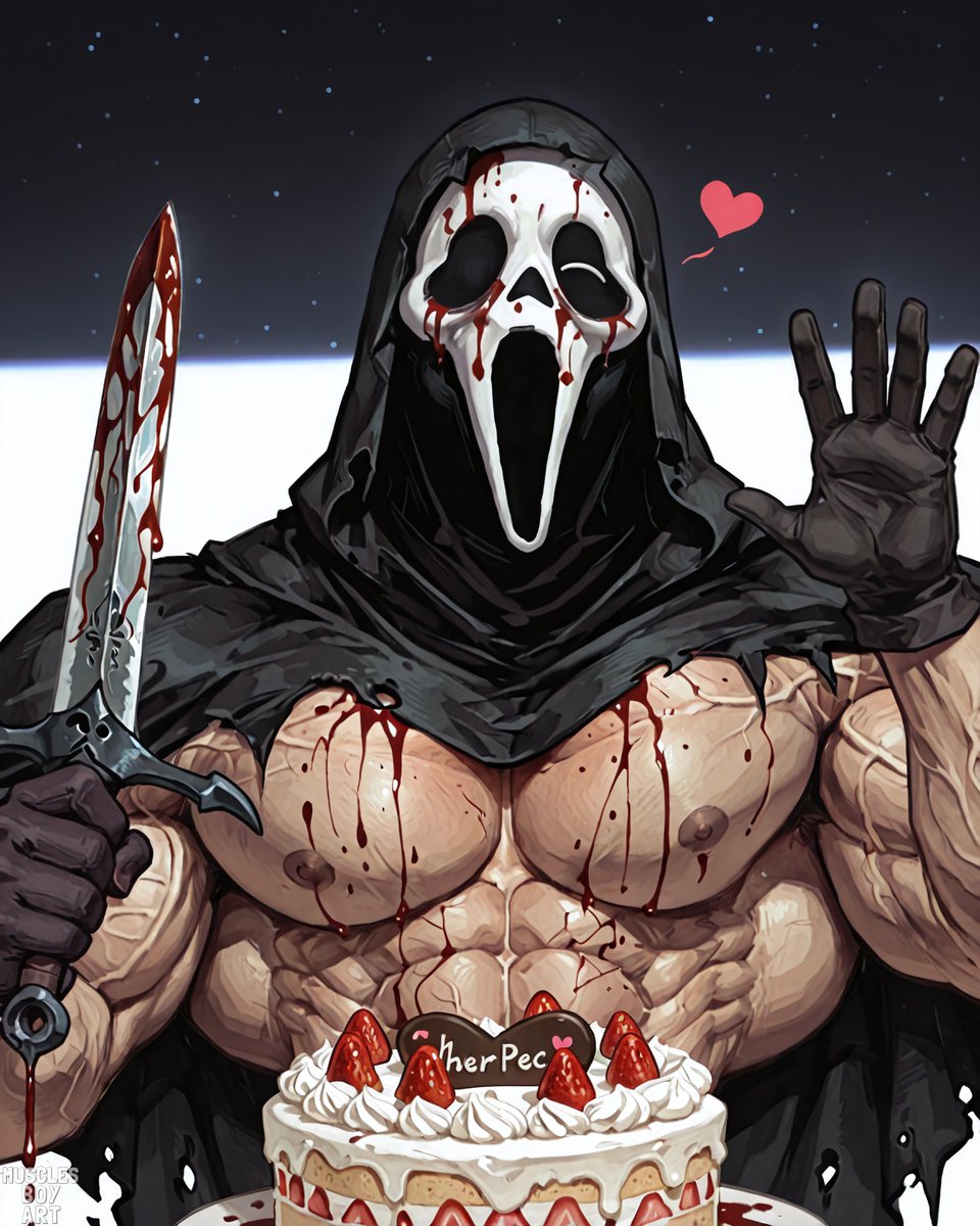 musclesboyart's tweet photo. #Ghost Face, the voice that calls you by name,
keeps the woods and the hallway in thrall.
A title worn thin by the rumor of blame,
and a mask that remembers them all.
He steps from the dark in a width that the night
cannot narrow, nor shadow disguise:
shoulders cut black against moonlight, the white
of the scream held aloft in his eyes.
#Bara #MuscleArt #AIArt #Furry #BL
Full set on P.
Who should I do next? Drop the character name below 👇