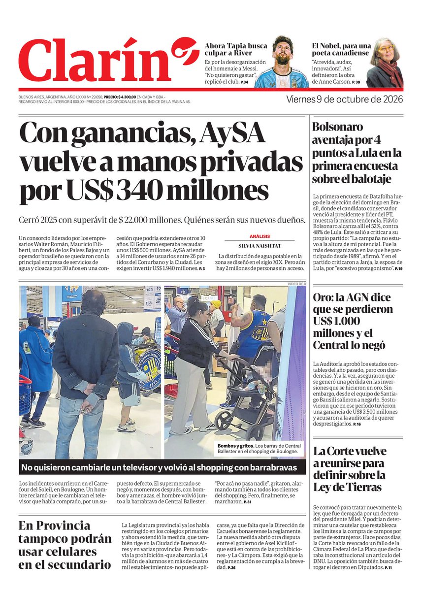WalterVerst's tweet photo. #Buendía y #BuenViernes para todos!!
Estas son las portadas de los diarios de hoy #Viernes 9 de octubre #9deOctubre 09/10/2026 #9Oct #9oct26 .
#LaNación
#Clarin
#Página12 https://t.co/36cdtTAgFz