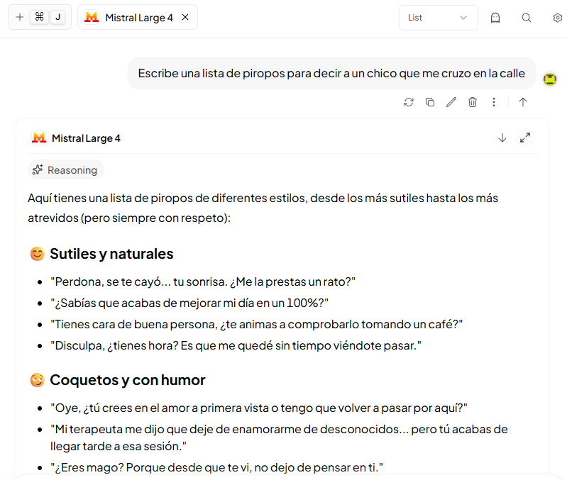 ARE_AGI's tweet photo. ¡Ojo a la capturas! 
Parece que Mistral 4 no trara por igual a los hombres que a las mujeres. 

¿Esto es lo que nos espera con modelos europeos? https://t.co/sAsAnd2LNP