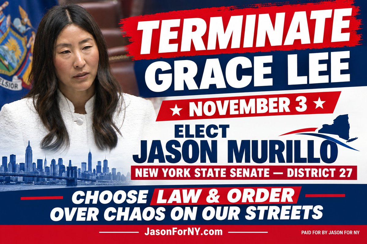 JasonMurilloNY's tweet photo. Dangerous Drug Cartel Members and Murderers on our Streets, Chaos on our Streets, Assembly Member Grace Lee Voted & Blocked the NYPD and ICE to Arrest Known Gang Members and Drug Traffickers.

It's Time to Terminate Her and Choose Law & Order
November 3rd. #TerminateGraceLee