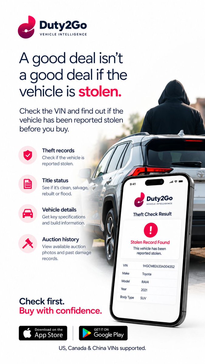 Duty2go's tweet photo. Dont buy a stolen car..! Check before you buy, buy smart... Buy with Duty2go..!

Use #Duty2Go Android: https://t.co/XpeSLcIhK1 | iOS: https://t.co/vFlXzHNm7b
Whtsap +233302902719 https://t.co/Hqsm9z3odm