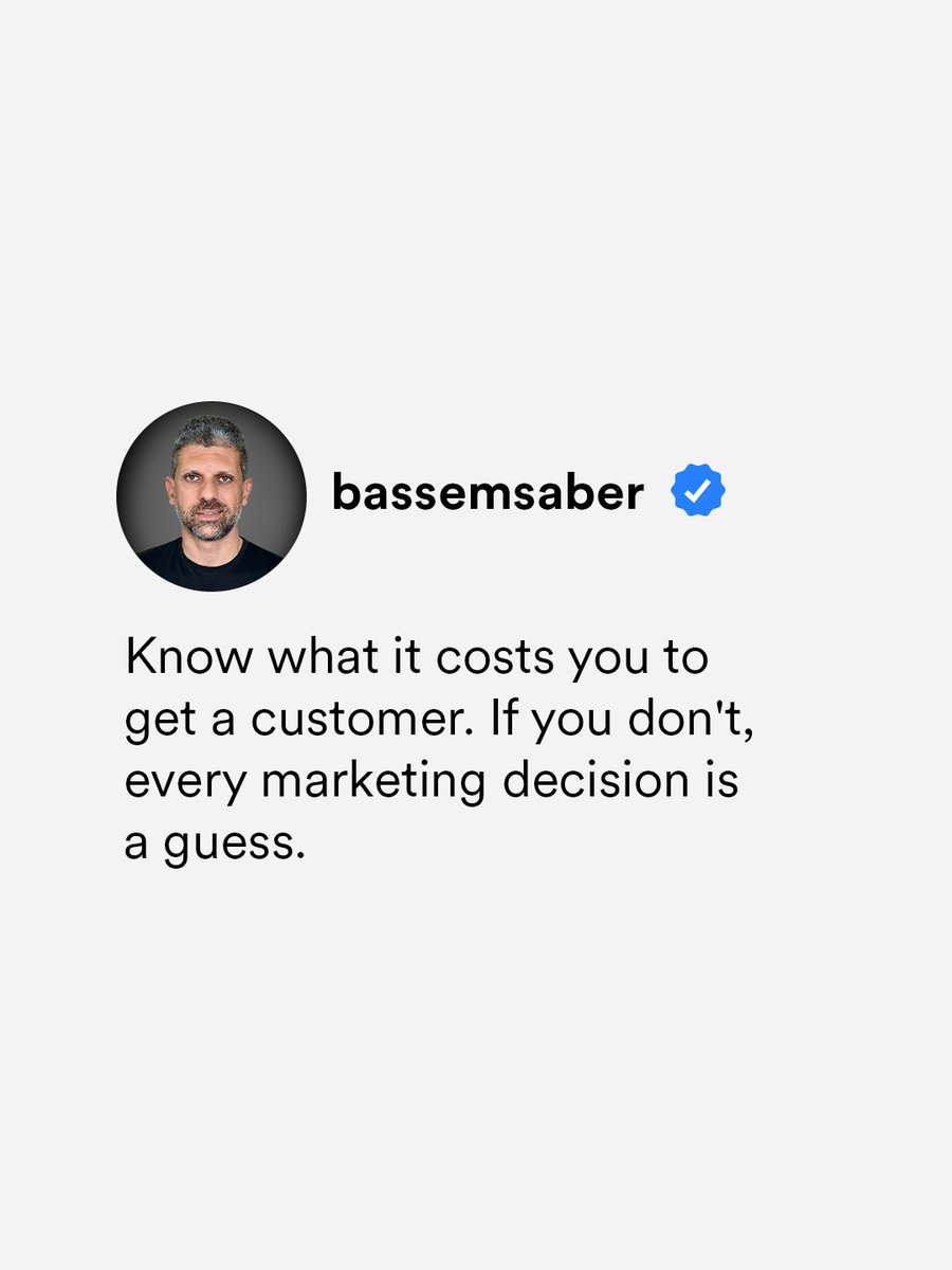 BassemSaber_'s tweet photo. Many businesses can tell me their revenue. Fewer can tell me what it costs them to get one customer.​

Without that number, it's hard to know which channel to grow, which to cut, or whether your marketing is actually profitable.​

Work it out first. Everything else gets easier. https://t.co/Q4qR5uwwvm