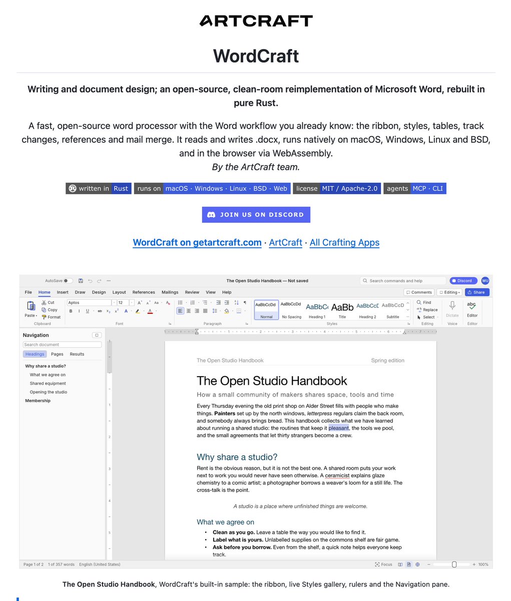 shao__meng's tweet photo. 那个复刻 Adobe 全家桶的 **Craft 开源项目，现在又盯上 Office 了：
PPT -> deckcraft
Word -> wordcraft
Excel -> gridcraft

@get_artcraft 开源项目
https://t.co/AJTZCOxEzg https://t.co/MiIv8eXHDA