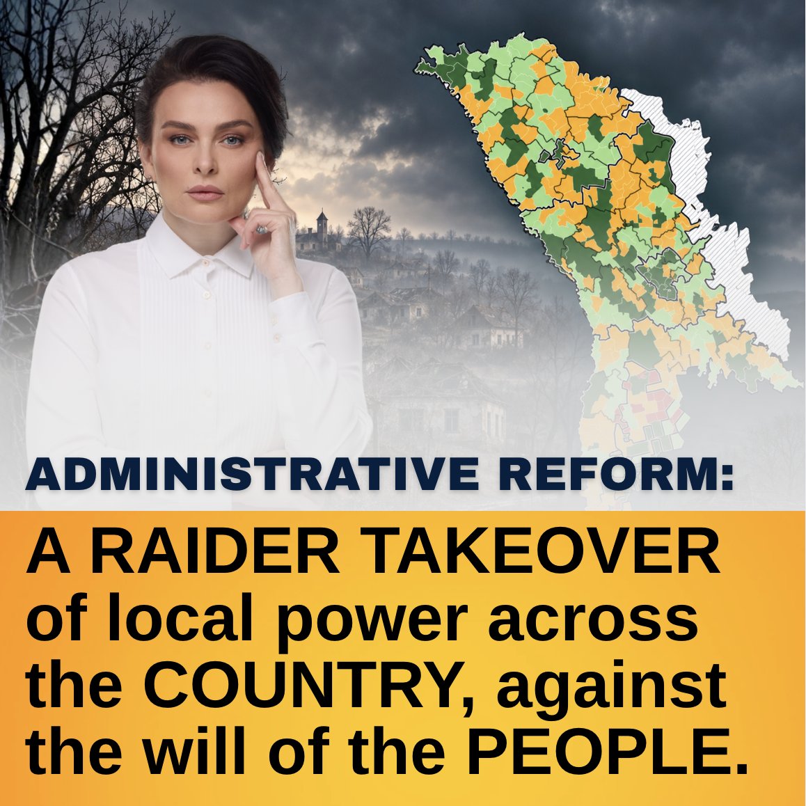 victorymoldova's tweet photo. Let us strip away the glossy wrapping from the so-called “administrative reform” and look at what they are actually trying to sell you under the label of “European modernization.”

You are being told: 32 districts will be abolished. Out of 893 mayoralties, only 273 will remain. The country will be carved up into three faceless regions, governed by officials appointed behind closed doors. Without your participation, without direct elections, and without any real right to influence those who will decide the fate of your land.
This is not decentralization. This is a hostile takeover of local government across the entire country.
The scheme behind this deception was openly revealed by Prime Minister Vasile Tofan himself. With a straight face, he said: first, we will merge the mayoralties and shrink the system, and then the money and financial autonomy will come… sometime later.

Think about the cynicism of this plan. They are taking away the regions’ autonomy right now, while promising resources at some undefined point in the future. It is a perfectly designed noose around the neck of every village and every town.
The authorities are deliberately leaving mayors alone to deal with leaking roofs, broken roads and freezing schools. The mayor will be held accountable by the people for every problem, while officials in Chișinău will sit on the money bags and pull the strings. An obedient mayor who nods to the right party will receive a few coins to repair a kindergarten. A disobedient one will be left to watch his village die without a single leu.

At the same time, Tofan openly admits that the government has calculations showing how much will supposedly be saved, but they are not going to show them to the public. They are redesigning the very system that keeps the country functioning and hiding the figures from the people. Because there is no real saving there. There is only a cold party calculation aimed at clearing the political field.

They are violating Article 109 of the Constitution and openly disregarding the European Charter of Local Self-Government, which clearly requires that resources MUST be transferred together with responsibilities.

A genuine reform means that tax revenues remain in the region, that funding follows responsibilities, and that decisions are made by real people on the ground.
What the ruling party is building is not a European state. It is ordinary feudalism, where the entire province is expected to stand with an outstretched hand before the masters’ table in Chișinău.

I am addressing the government directly. You may erase district names from the map and force mayoralties into financial bondage. But once you strip citizens of the right to manage their own communities, you ultimately strip yourselves of the right to call yourselves a legitimate government.

And when this artificial power vertical collapses under the weight of its own lies, it will bury you with it.