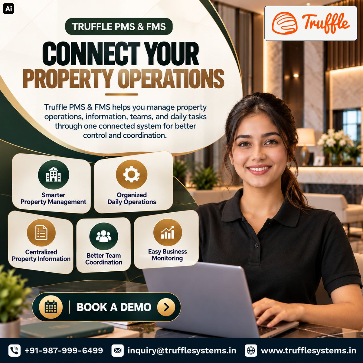 truffle_systems's tweet photo. Manage Property Operations with Truffle PMS &amp; FMS!

• Simplified Property Management
• Centralized Information
• Better Team Coordination
• Daily Operations Monitoring
• Improved Business Visibility

#Truffle #PropertyManagement #BusinessManagement #Management https://t.co/JIHPsWwq9B