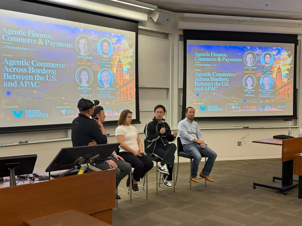 AEON_Community's tweet photo. We had a fantastic time at Stanford GSB for "Agentic Finance, Commerce & Payments" event! AEON CTO Leo joined experts from Buy&Ship, NihaoPay, and ICAP to unpack the realities of agentic commerce across borders.

Leo pointed out a massive hurdle in the new agent economy: on-chain funds aren't automatically spendable at checkout, and a payment credential alone doesn't confirm shipping or submit the order. 

AEON is bridging this divide. We presented our comprehensive solution—from Agent Wallets that manage on-chain funds to stablecoin-funded Agent Cards and a seamless AEON AI Gateway that handles the entire browser checkout process.

As AI agents transition from answering questions to acting as financial actors, AEON is proud to build the infrastructure making autonomous commerce a reality.

$AEON #AIPayment