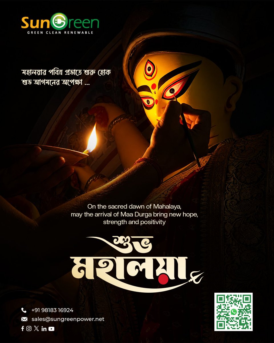 SungreenP's tweet photo. মহালয়ার ভোরে চারপাশে ছড়িয়ে পড়ুক আগমনী সুরের আবেশ। দেবী দুর্গার আগমনে জীবনের প্রতিটি পথে জেগে উঠুক নতুন আশা, শক্তি ও শুভতার আলো। 🌸✨

#মহালয়া #Mahalaya2026 #ShubhoMahalaya #MaaDurga #DurgaPuja #Agomoni #Sharodiya #Pujo #FestiveSeason #Sungreen https://t.co/XA5VayJd0T