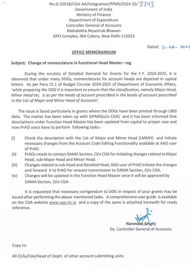 h_pongilath's tweet photo. Ministry of Finance - Department of Expenditure - O/o Controller General of Accounts - OM (08th Oct' 2026) - Allotment of New Account Codes for the FY 2027-28
#CGA https://t.co/UeSrfk28nh