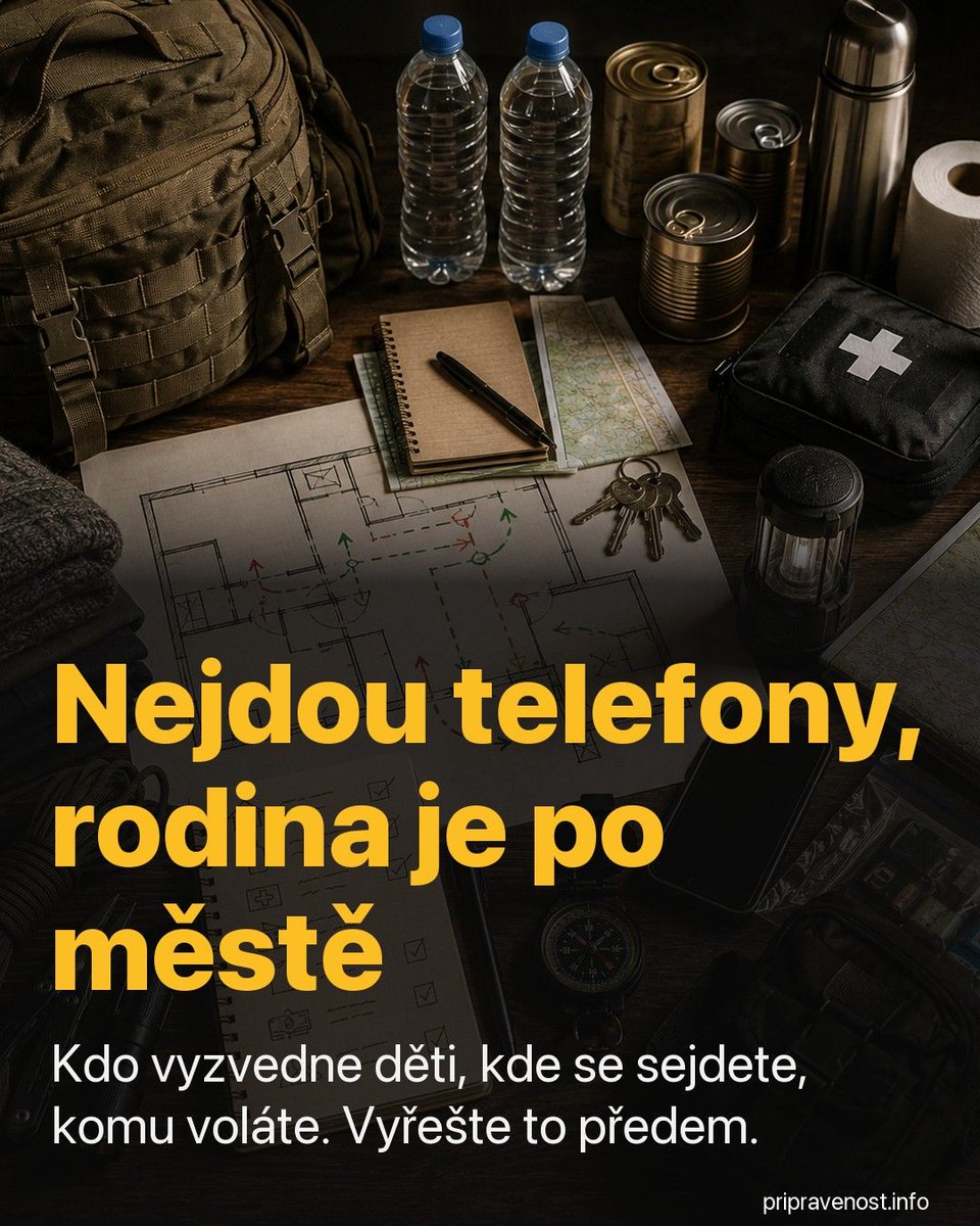 pripravenost's tweet photo. Bouřka, výpadek proudu, nikdo se neozývá. Manželka v práci, děti u babičky. Kam se vydáš? Nová epizoda Připravenosti rozebírá krizovou komunikaci, když selže telefon, a jak zajistit, aby se rodina našla i bez signálu. 📻 https://t.co/6umm7rKiPQ https://t.co/eY6NUPpETV