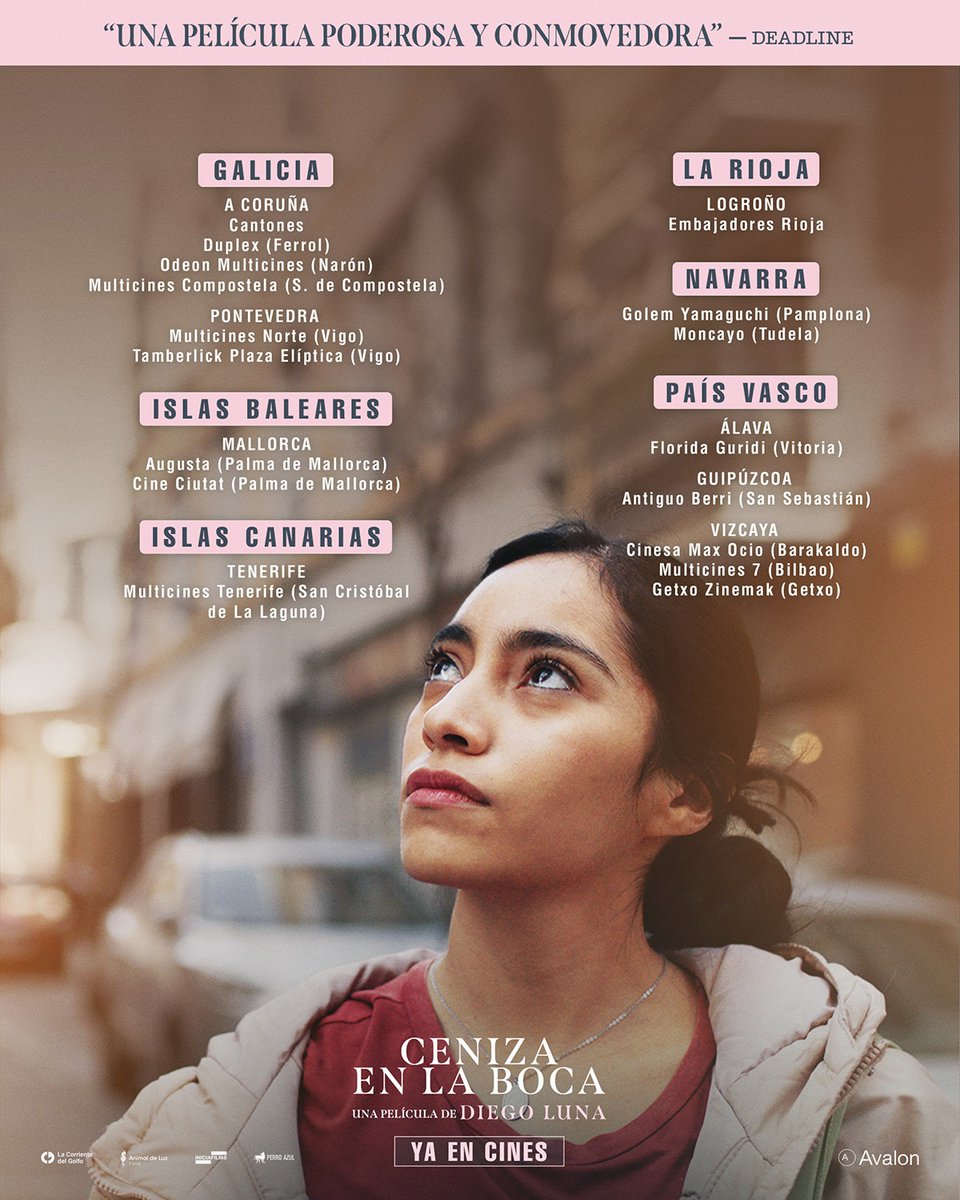 Avaloncine's tweet photo. Como dijo Diego Luna en La Revuelta, hablen de ella a partir del 9 de octubre. Pues ese momento ha llegado. CENIZA EN LA BOCA ya está en cines. Y ya podéis hablar de ella ✨