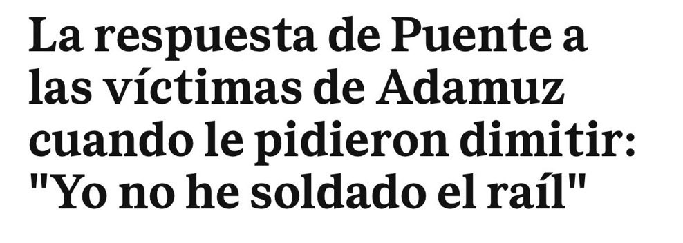 TitoPadronso's tweet photo. Muere Maricarmen y el metro de Barcelona para 1 minuto

Mueren 46 personas en Adamuz por culpa del estado de las vías y esto es lo que dijo Óscar Puente

Han convertido España en un país de psicópatas donde un muerto vale más o menos en función de si les interesa políticamente https://t.co/bkOkfCOEaa