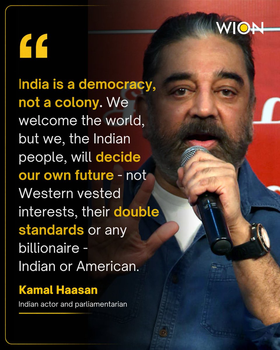WIONews's tweet photo. "India is a democracy, not a colony": Kamal Haasan hits back amid Musk row

As Elon Musk’s remarks on India’s satellite internet market spark a political debate, Kamal Haasan sends a firm message: no billionaire, Indian or American, should dictate India’s policies.

Haasan also calls for affordable satellite internet, fair competition and non-negotiable national security safeguards.

#ElonMusk #KamalHaasan #Starlink #India