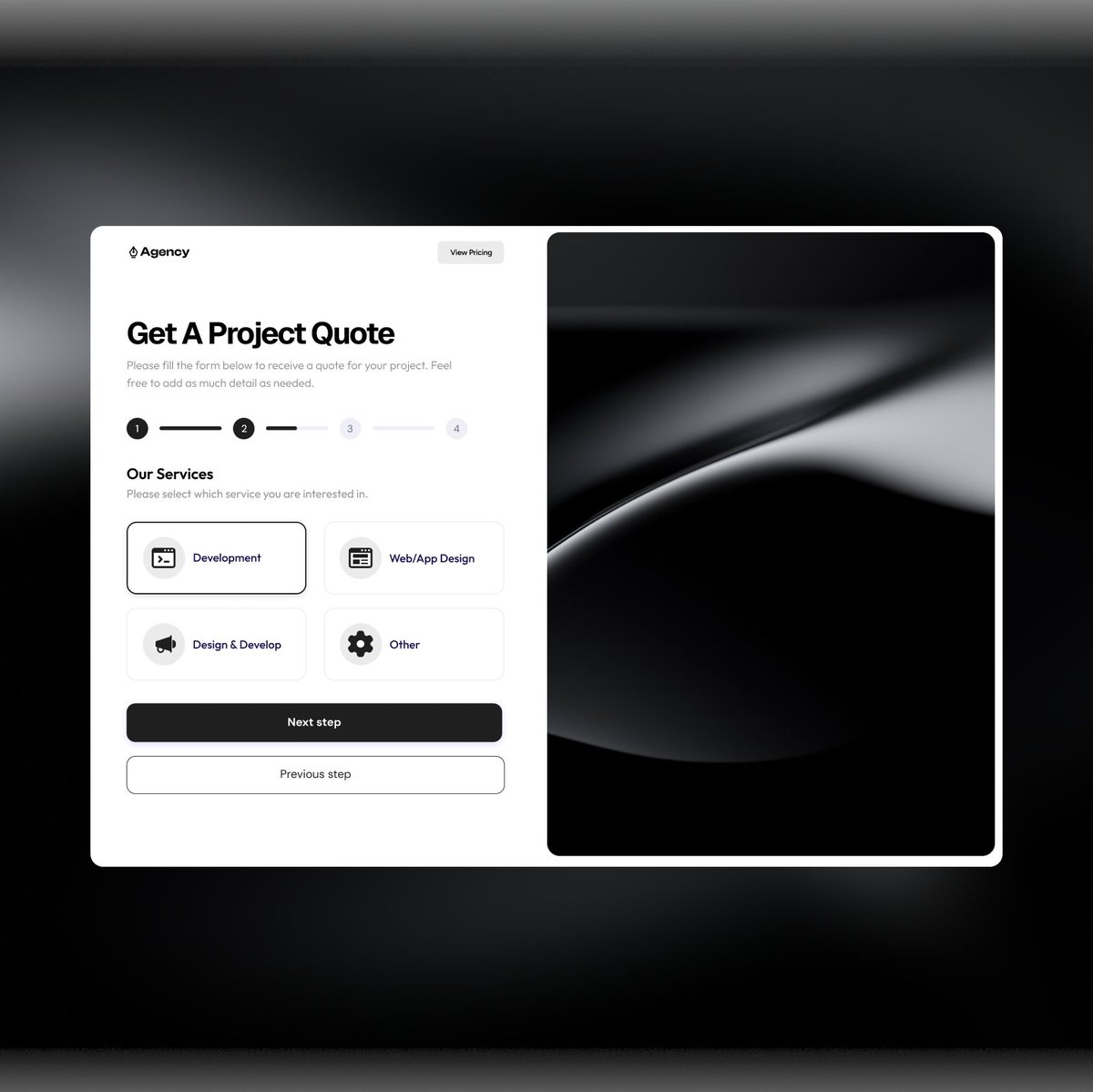 thebestdesigns's tweet photo. Designed this Step Form for Agency Website 📃

DM me for the Best Web Design Services 📩 https://t.co/e9GMtMIWzD