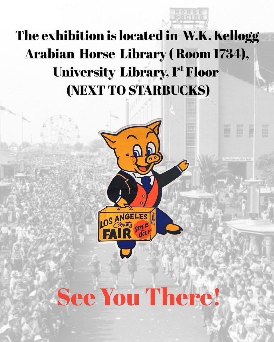 WKKAHL's tweet photo. π‘ Explore over a century of LA County Fair history!
Join Andrew Kopp & David Castro for an Archives Month presentation, followed by a guided exhibition tour. ππ
π
Oct. 15 | 12 PM π Library, Room 4434 π΄ Tour: W.K. Kellogg Arabian Horse Library
#CPPLibrary https://t.co/I6lVZL6Y6D