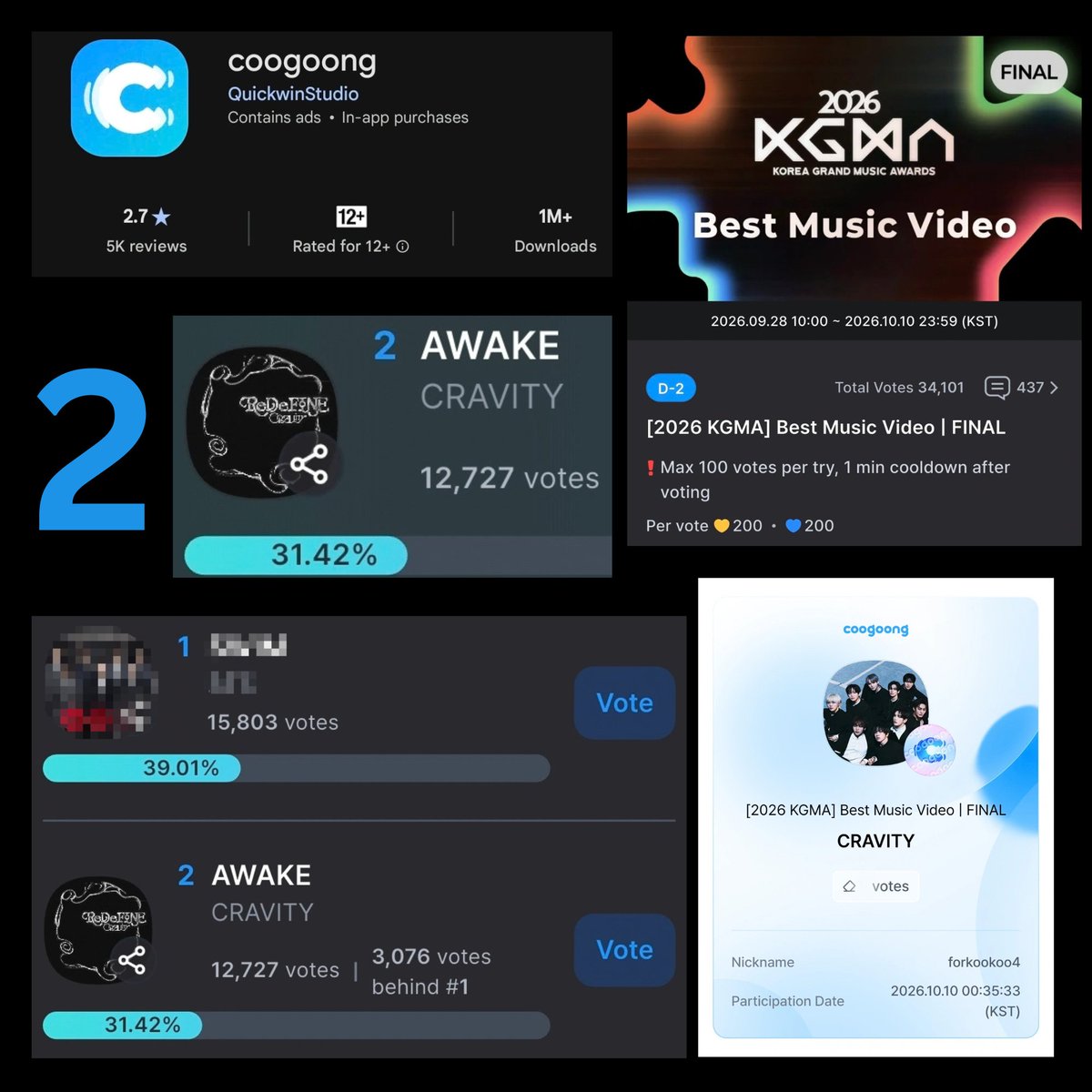 forkoojungmo's tweet photo. ‼️REMINDER LUVITYS‼️

• vote #CRAVITY on STAGE CHAMPION 
• vote #CRAVITY on KGMA Best Music Video FINAL

LUVITYS, WE NEED TO LOCK IN AND VOTE NOW! please collect many chamsims and 💙 as you can 🥹 let's give our best!

🕚 BOTH VOTING ENDS TOMORROW, OCT. 10, AT 10:59PM KST!! https://t.co/PbzF4KcKEs