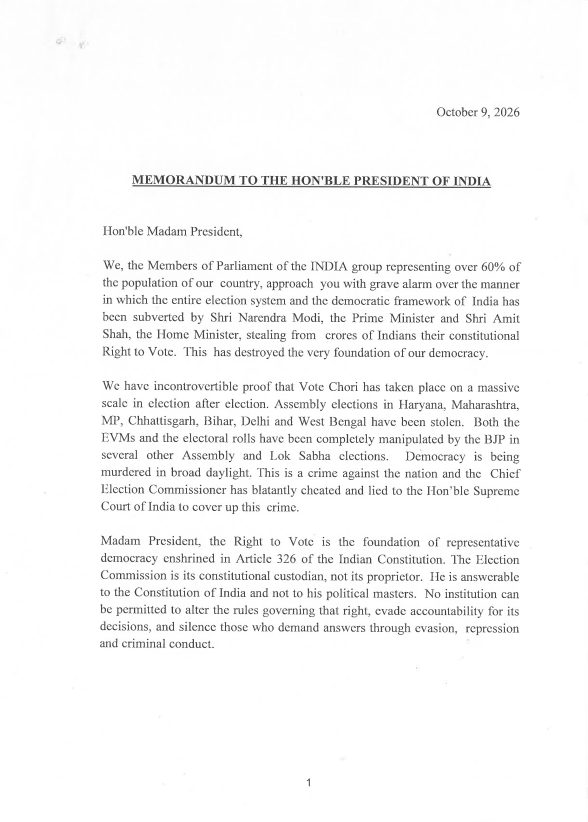INCIndia's tweet photo. MEMORANDUM TO THE HON'BLE PRESIDENT OF INDIA https://t.co/GdTckWheea