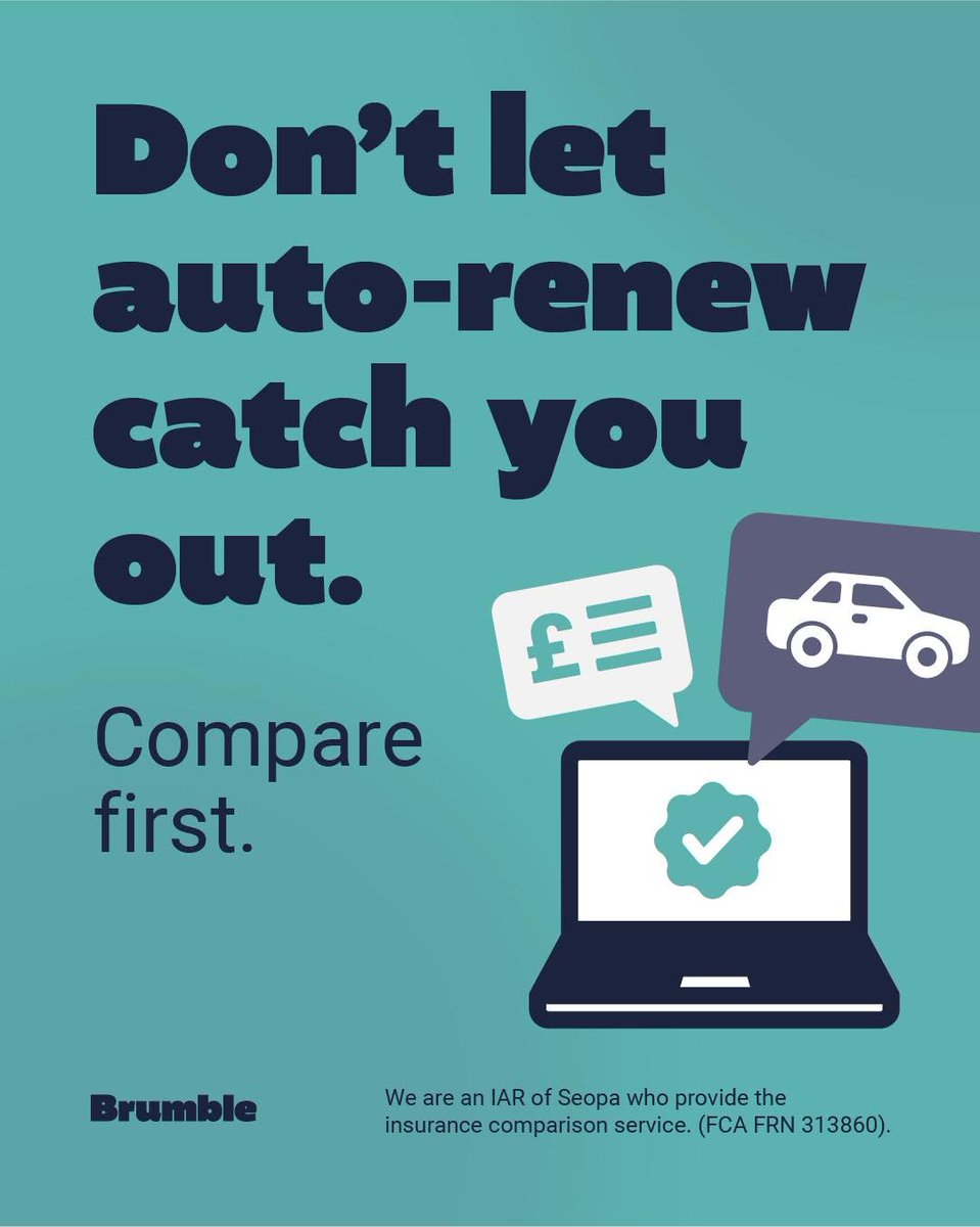 brumble_uk's tweet photo. Compare today and you could end up saving yourself some money π·
Start your comparison today: https://t.co/W3NRJkCmcP
#Brumble #CarInsurance #UKDrivers
We are an IAR of Seopa who provide the insurance comparison service. (FCA FRN 313860). https://t.co/vJ5fSHkt3Q