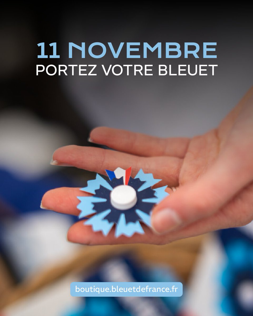 BleuetFrance's tweet photo. 🔵 11 NOVEMBRE : TOUS MOBILISÉS 🔵

Aider ceux qui restent commence par un geste simple : porter le Bleuet.

Un petit geste qui représente beaucoup, puisqu'en plus d'afficher votre soutien, chaque achat effectué sur notre boutique en ligne contribue à financer nos actions en faveur des militaires blessés, des victimes du terrorisme, des pupilles de la Nation et des familles endeuillées.

🔗 Tous nos produits sont à retrouver sur https://t.co/LUbiaCwGjx

Quel Bleuet allez-vous porter le 11 novembre ?