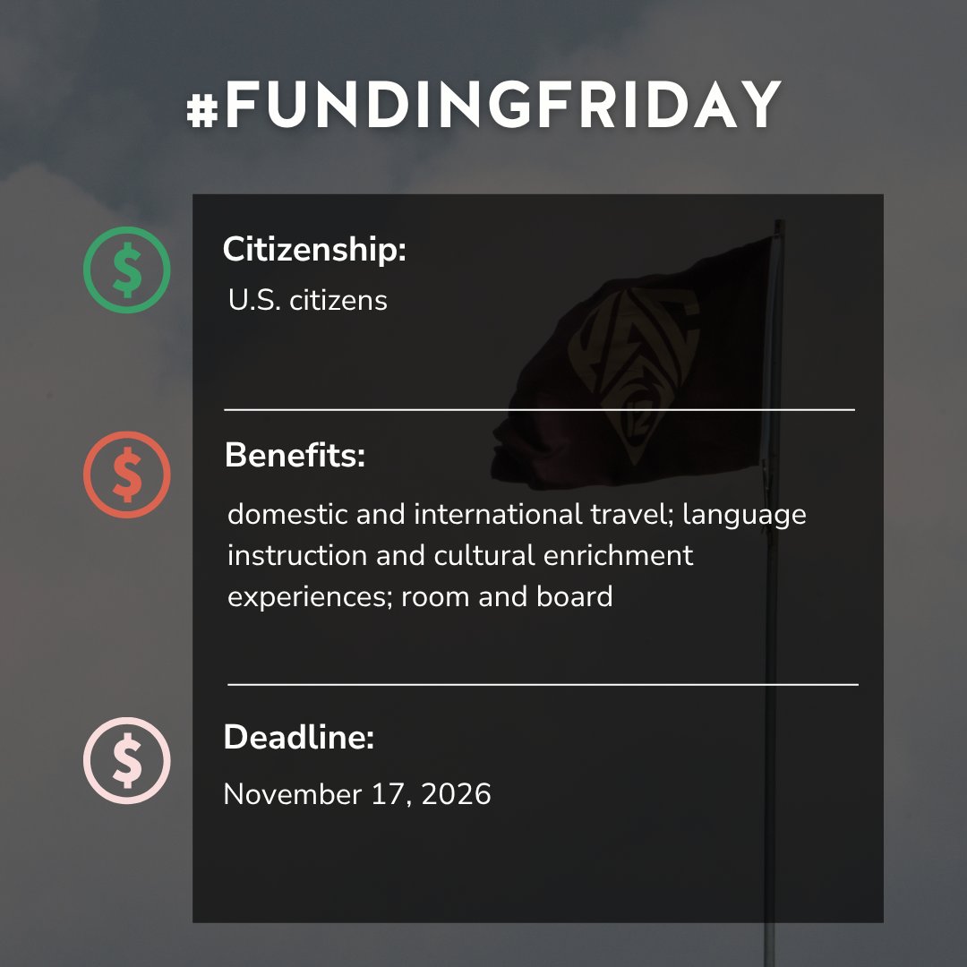 TXSTGradCollege's tweet photo. #FundingFriday: @CLSscholarship Critical Language Scholarship (CLS) Program offers fully funded summer overseas intensive language instruction in Arabic, Chinese, Hindi, Japanese, Korean, Persian, Portuguese, Russian, and Swahili 

 🔗: https://t.co/6XHcv8Ary5 https://t.co/HzzlcU9BST