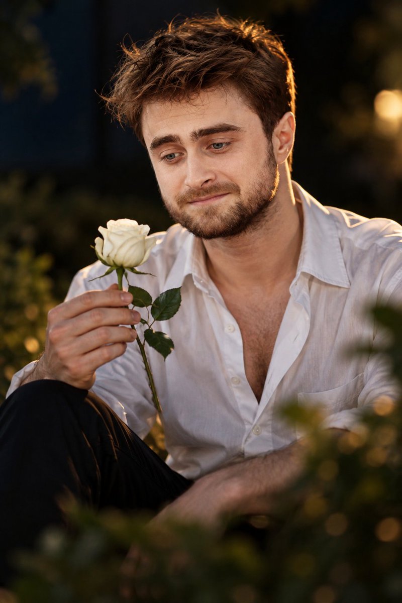ChatGPTindia_'s tweet photo. Somewhere between silence and a rose, the heart speaks.

Using ChatGpt 

{
"prompt": {
"style": "ultra-realistic cinematic photography",
"subject": {
"description": "A man with tousled, wavy dark brown hair, natural facial features, a softly defined jawline, subtle light stubble, and a thoughtful expression",
"pose": "Seated outdoors at night, leaning slightly forward while gently holding a single white rose in one hand",
"expression": "Quiet, introspective, emotionally expressive, gazing softly downward at the rose",
"outfit": {
"shirt": "Relaxed white button-down shirt with the top buttons undone and sleeves casually rolled up",
"trousers": "Black trousers"
}
},
"environment": {
"location": "Dark outdoor garden at night",
"background": "Deep shadows, softly blurred green foliage, distant warm garden lights, subtle golden bokeh",
"foreground": "Out-of-focus leaves framing the lower edges of the composition",
"atmosphere": "Romantic, poetic, intimate, melancholic, cinematic"
},
"lighting": {
"type": "Moody low-key cinematic lighting",
"key_light": "Soft warm light illuminating the face and white rose",
"rim_light": "Golden amber backlight outlining the hair, shoulders, and shirt",
"shadows": "Deep natural shadows with preserved facial details",
"color_grading": "Warm amber highlights, rich blacks, natural skin tones, muted olive greens"
},
"composition": {
"framing": "Vertical medium portrait, from the head to the seated upper legs",
"camera_angle": "Eye-level to slightly elevated angle",
"subject_position": "Centered slightly to the right",
"focus": "Sharp focus on the face, hand, and white rose",
"depth_of_field": "Very shallow depth of field with creamy background bokeh"
},
"camera": {
"camera_type": "Professional full-frame DSLR",
"lens": "85mm portrait lens",
"aperture": "f/1.8",
"iso": 400,
"shutter_speed": "1/200 sec",
"quality": "High-detail photorealistic photography"
},
"output": {
"aspect_ratio": "2:3",
"resolution": "High resolution",
"realism": "Photorealistic",
"detail": "Fine hair strands, realistic skin texture, natural fabric folds, delicate rose petals, lifelike hands",
"post_processing": "Professional cinematic color grading, subtle filmic contrast, no excessive skin smoothing"
},
"negative_prompt": [
"cartoon",
"anime",
"painting",
"plastic skin",
"over-smoothed face",
"blurry face",
"distorted hands",
"extra fingers",
"deformed rose",
"oversaturated colors",
"harsh flash",
"flat lighting",
"unnatural anatomy",
"watermark",
"text",
"logo"
]
}
}