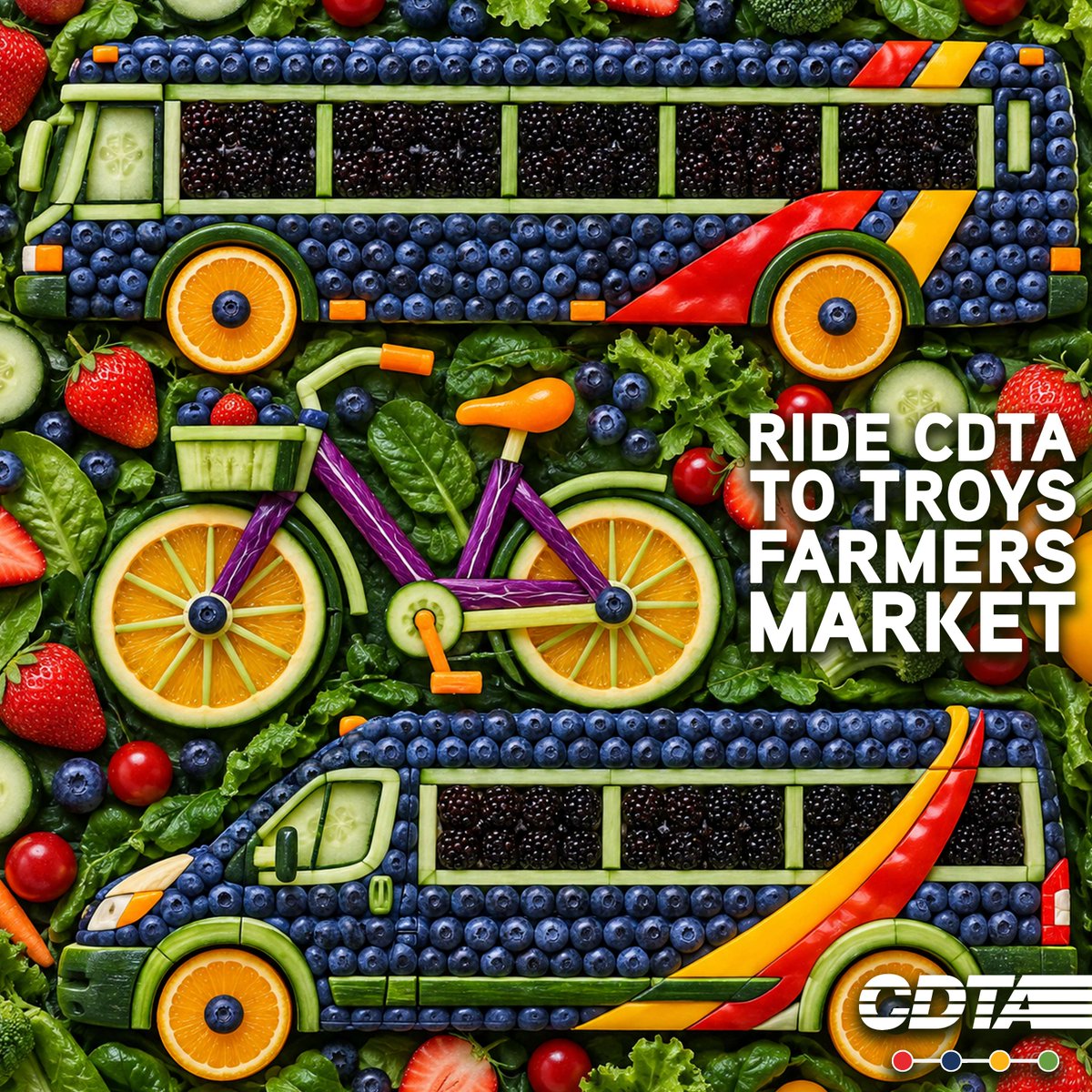 CDTA's tweet photo. Saturday plans? Make it a Troy day! 🍂🚌

Explore the Troy Waterfront Farmers Market from 9 AM–2 PM and enjoy fall along the riverfront!
Ride with CDTA or CDPHP Cycle! 🚲

Plan your trip: https://t.co/W35zqmlBsw or the Navigator app. https://t.co/tI6JAdFTHC