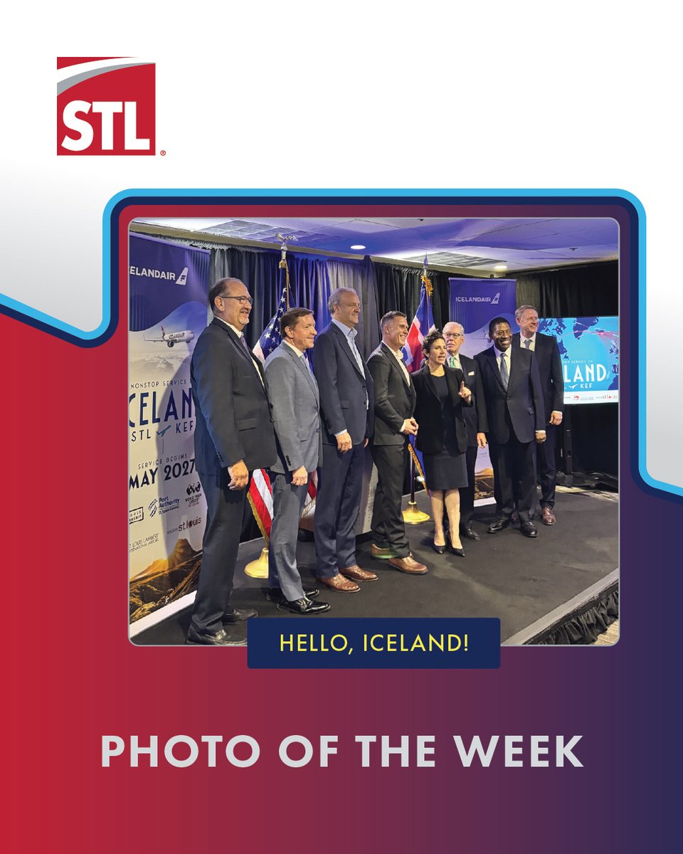 flystl's tweet photo. This week, the airport and its regional partners gathered to celebrate the announcement that Icelandair is coming to St. Louis, with nonstop service between STL and Keflavik International Airport (KEF) beginning in May, 2027.

We can’t wait to welcome #Icelandair to STL! https://t.co/jbVEP0deil