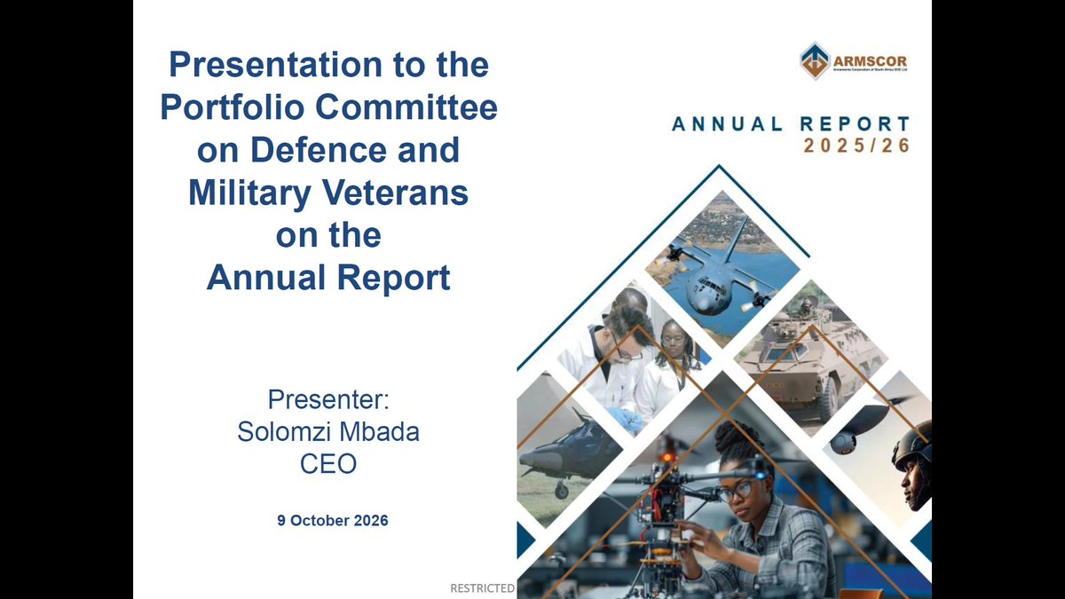 DefenceCluster's tweet photo. The Portfolio Committee on Defence and Military Veterans is considering the Denel @DenelSOC  and Armscor @ArmscorSoc  2025/26 Annual Report presentations. @ParliamentofRSA  @SANDF_ZA https://t.co/WCTARyifiy