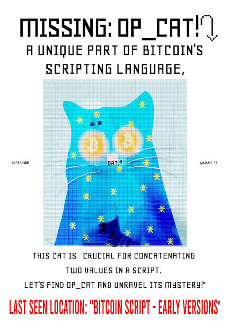 OP_CATSol's tweet photo. What is OP_CAT? LORE ⬇️✅

To date, OP_CAT has not been assigned a BIP number. Satoshi originally removed OP_CAT because, at the time, a user could have theoretically used the opcode to push an exponential amount of data onto Bitcoin’s blockchain, resulting in a denial of service (DoS) attack. Now, however, tapscript allows a max of 520 bytes of data within a single stack (a stack is simply a data structure for Bitcoin transactions), so Bitcoin’s 2021 Taproot upgrade nullifies the original DoS vector.
OP_CAT operates by allowing a Bitcoin user to join (a.k.a. concatenate in computer science parlance) two data points together within a stack and places these values at the top of the stack, which makes these values the first items acted on in the event of a transaction. The concatenated values on the stack can ensure that the associated bitcoin can only be spent if  certain conditions are met.
To visualize what this does in practice, the tweet below, courtesy of Taproot Wizards CTO Rijndael, shows the structure of an OP_CAT transaction where 0.999 BTC can only be spent to a specific address

$OPCAT