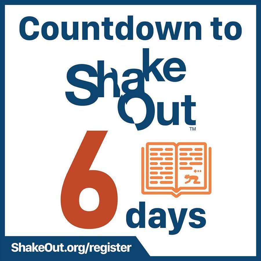 ECA's tweet photo. 6 days until #ShakeOut! Use our sector-specific pages and drill manuals to help your organization plan your most successful drill! From K-12 to Healthcare, to museums, and more! Visit https://t.co/kdEnli307L and https://t.co/YKPOsehEVe for all this and more. https://t.co/RS9EfpxAGx