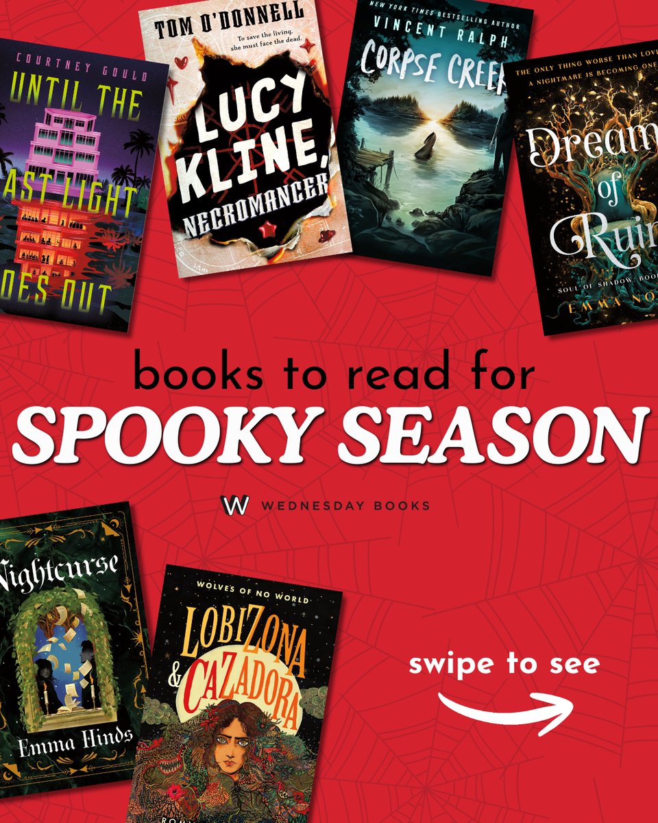 WednesdayBooks's tweet photo. Happy spooky season, readers! Swipe to see some of our very favorite recommendations for the best time of year. 🕸️🎃 https://t.co/XtFdzjnoQG