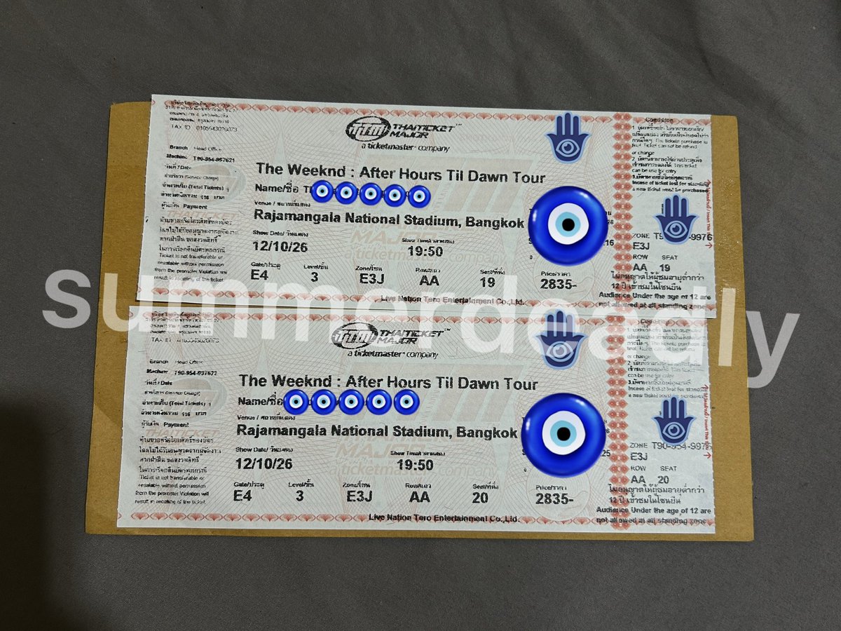 summerdeadly's tweet photo. wts
after hours til dawn tour 12/10
zone E3J แถว AA 19,20 (2 ที่นั่งติดกัน)
price 2951 per seat (รวมค่าธรรมเนียม) ปล่อยเท่าทุน

นัดรับได้หน้าคอนวันที่ 11 หรือแถวรามคำแหง พร้อมใบมอบอำนาจค่ะ 🤍

#AfterHoursTilDawnTourBKK #TheWeekndLiveInBangkok https://t.co/WEZnDOwjyW