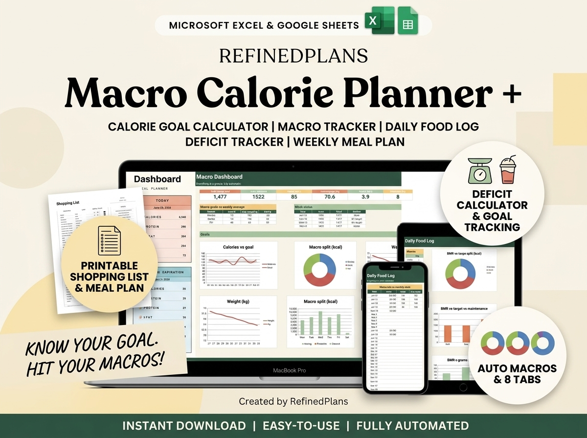 FormalAscent's tweet photo. 🥩 Ultimate Macro Calorie Planner Plus 🥑✨
Compatible with Google Sheets and Excel, this automated template features calorie goal calculators, macro tracking, daily food logs, deficit tracking, and printable shopping lists across 8 connected tabs.   

👉 https://t.co/LL9ZYqAFf3 https://t.co/jBkYKzruCN
