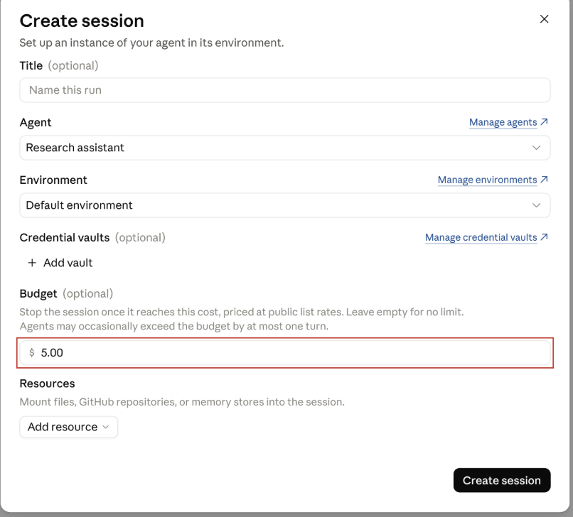 brada's tweet photo. Tip 1: Set a budget and you'll experiment more freely. It's a dollar limit on the whole session, every agent included. Reach it and new work stops: the run pauses and keeps its work; raise it to resume. https://t.co/S9FlLp668e