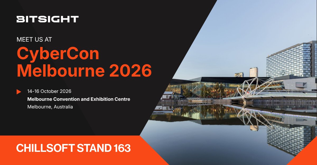 Bitsight's tweet photo. We're heading to #CyberCon2026 in Melbourne!

Join Bitsight and our partner Chillisoft at Stand 163 to discuss cyber risk visibility, exposure management, and third-party security.

📅 14-16 October
📍 Melbourne
See you there!

#Cybersecurity #CyberRisk https://t.co/YTOHVzxNhO