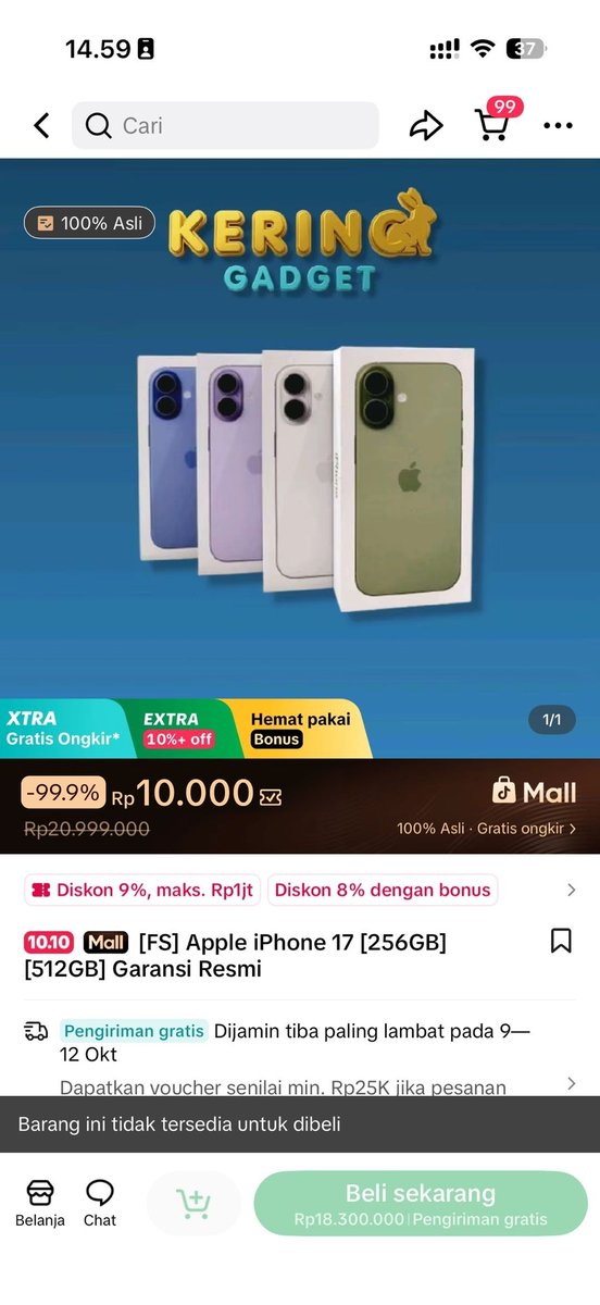 89Saefulloh's tweet photo. IPhone 10 Ribu bikin penasaran banget! 👀 Yuk, cek langsung promo yang tersedia di TikTok Shop dan jangan sampai ketinggalan momen #Jam12Serba10RibuTikTokShop. https://t.co/ojqZBw36EF https://t.co/ztRmTW9LLg